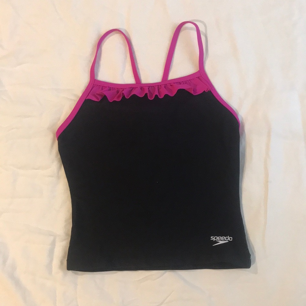 ruffle black and pink tan tankini top